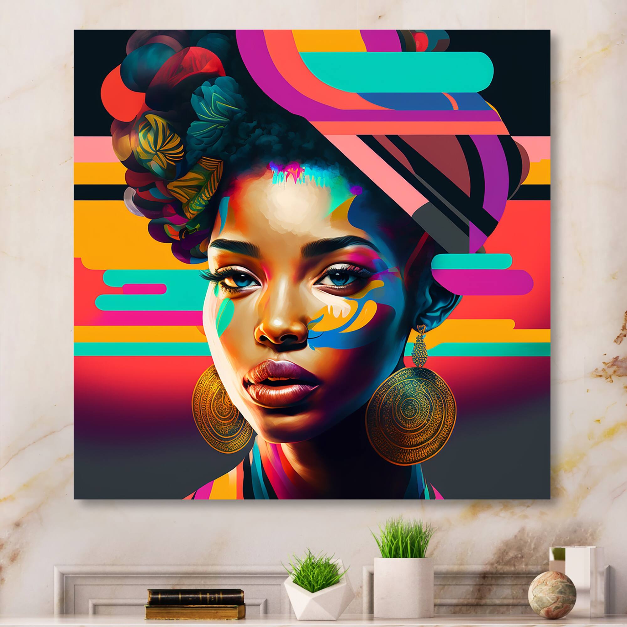 Designart "Colorful Hip Hop Street Art II" African American Woman